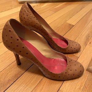 Kate spade round toe pumps, tan ostrich print